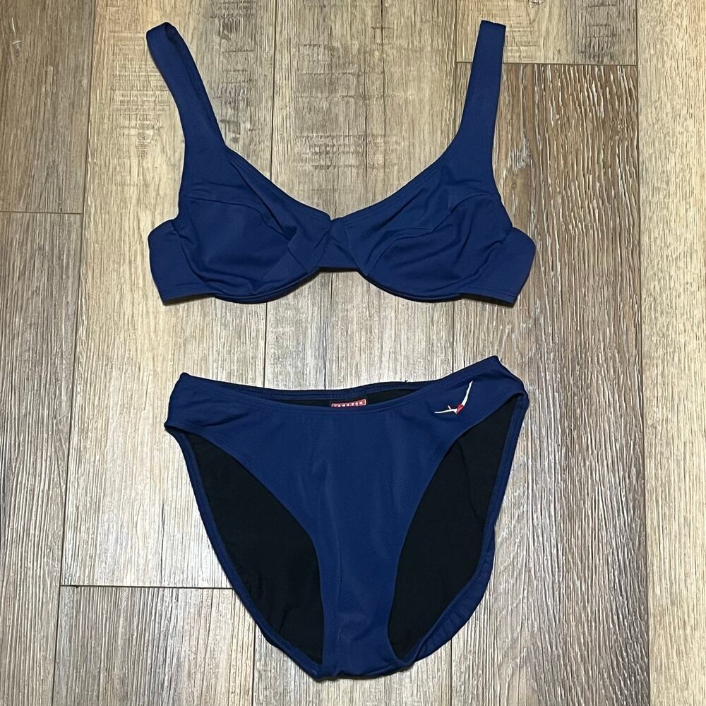 Vintage Jantzen Two Piece Diving Girl Bikini Sz 12 Bust Enhancer Blue Retro EUC